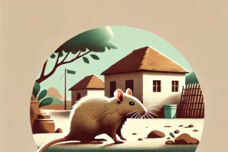 DALL·E 2024 12 13 01.18.09 A minimalistic illustration representing Lassa fever in Nigeria. The image features a realistic rodent such as a multimammate rat near a rural home