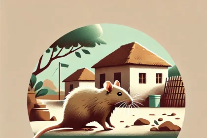 DALL·E 2024 12 13 01.18.09 A minimalistic illustration representing Lassa fever in Nigeria. The image features a realistic rodent such as a multimammate rat near a rural home