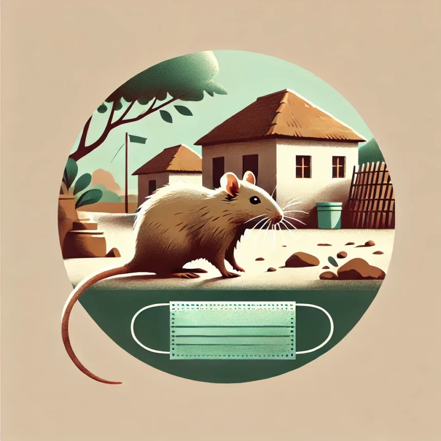 DALL·E 2024 12 13 01.18.09 A minimalistic illustration representing Lassa fever in Nigeria. The image features a realistic rodent such as a multimammate rat near a rural home