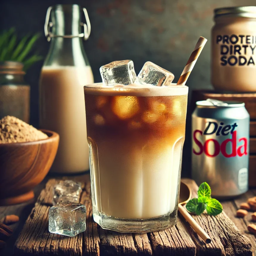 DALL·E 2025 01 27 08.33.53 A visually appealing featured image for a blog post about a trendy drink called protein dirty soda. The image should depict a tall glass filled with