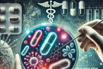 DALL·E 2025 02 10 08.44.36 A visually striking image representing antimicrobial resistance AMR. The illustration features a petri dish with bacteria that glow in different col 1