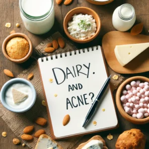 FoodanHealth 20 DALL·E 2025 03 26 08.16.56 A visually appealing flat lay image featuring a wooden table with dairy products such as milk cheese and yogurt on one side and dairy free alternat