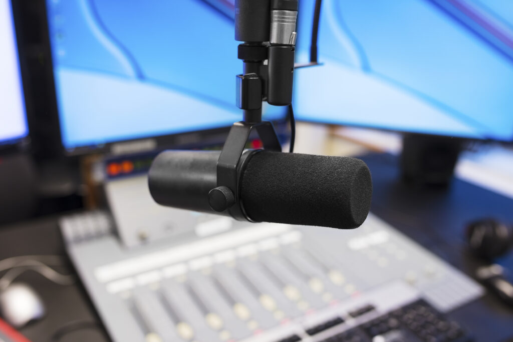 microphone in modern radio station broadcasting st P457XK8